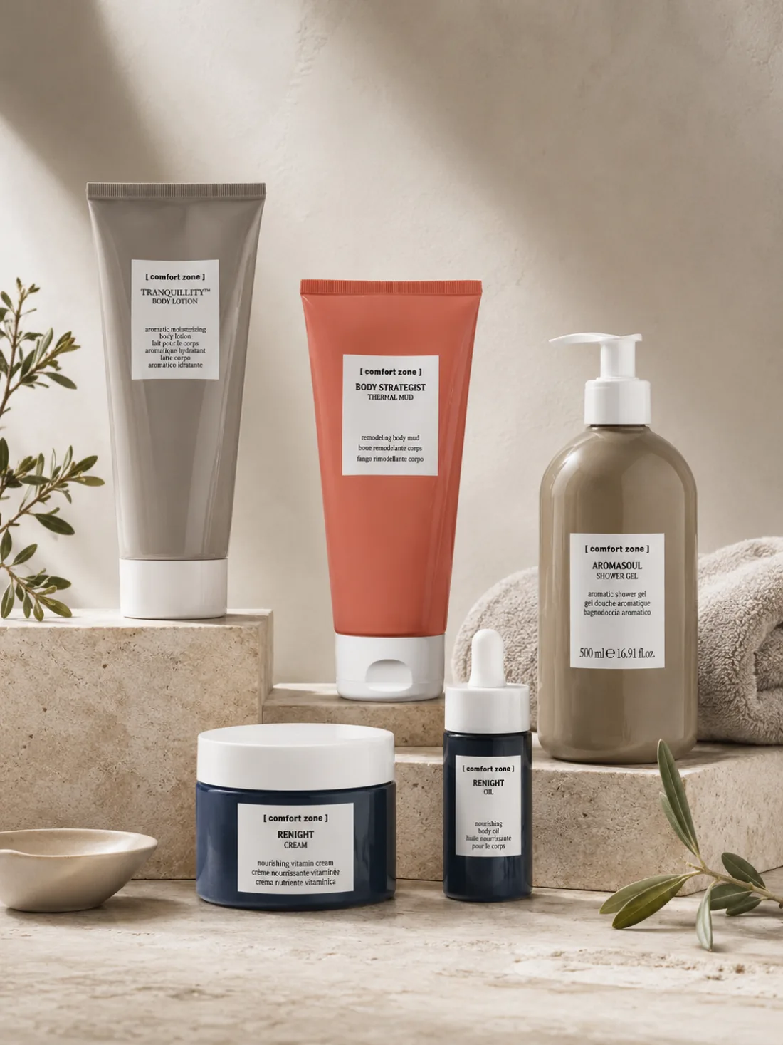 Řady Comfort Zone — Tranquillity, Body Strategist, Aromasoul a Renight